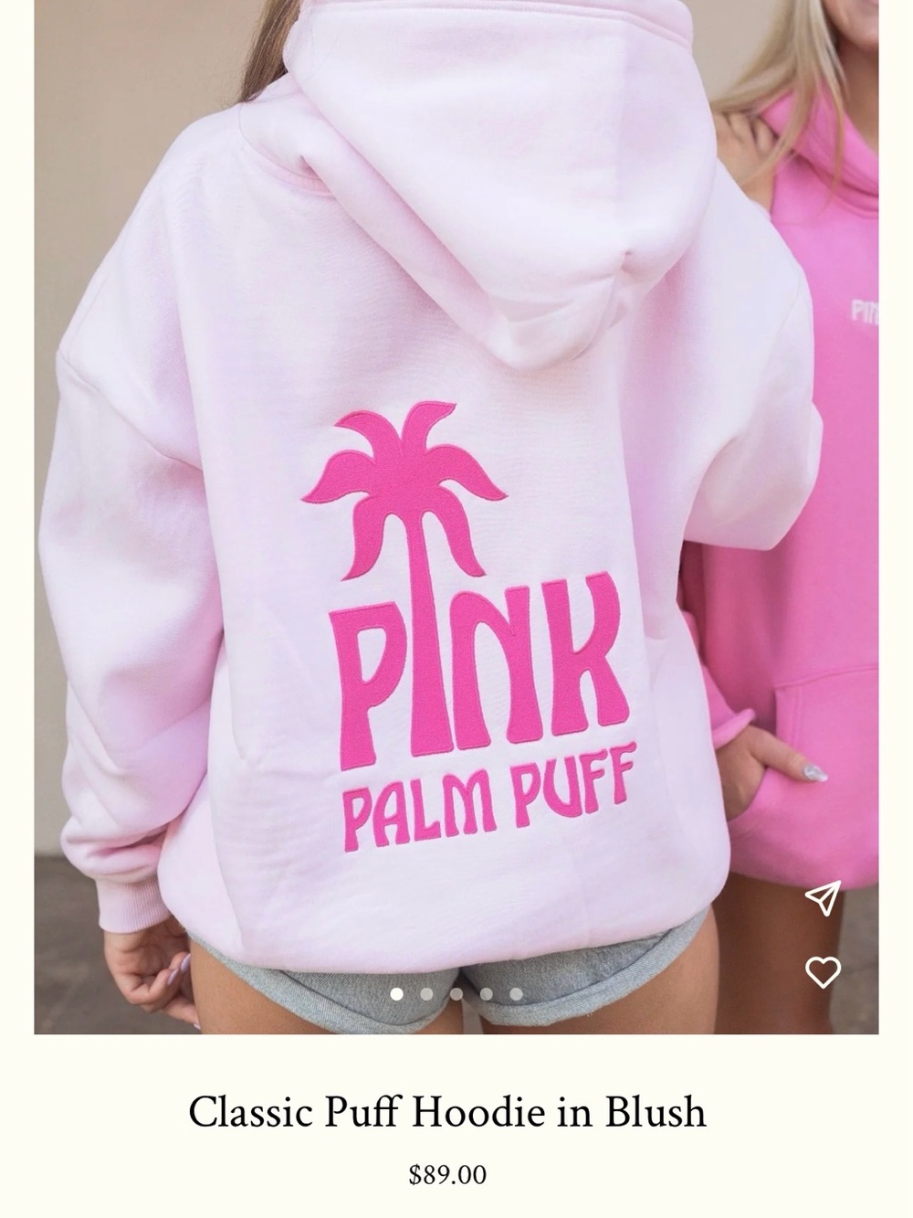 Pink Palm Puff Classic Puff Hoodie in Blush